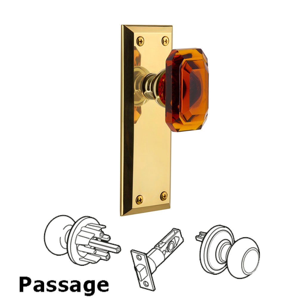 Grandeur Fifth Avenue - Passage Knob with Baguette Amber Crystal Knob in Lifetime Brass