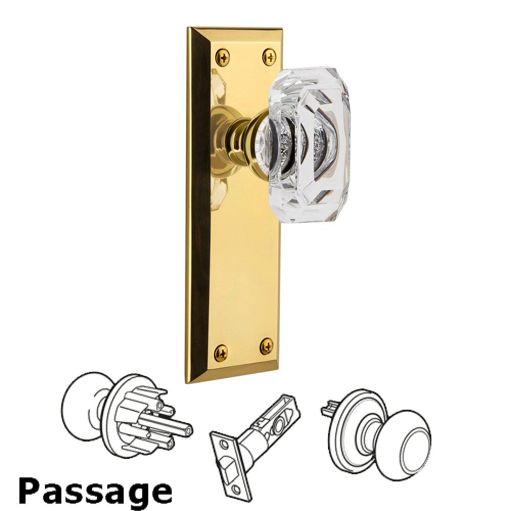 Grandeur Fifth Avenue - Passage Knob with Baguette Clear Crystal Knob in Lifetime Brass