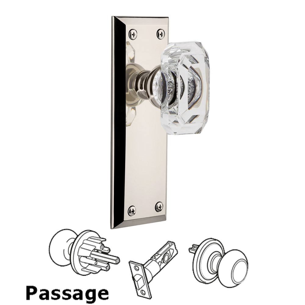Grandeur Fifth Avenue - Passage Knob with Baguette Clear Crystal Knob in Polished Nickel