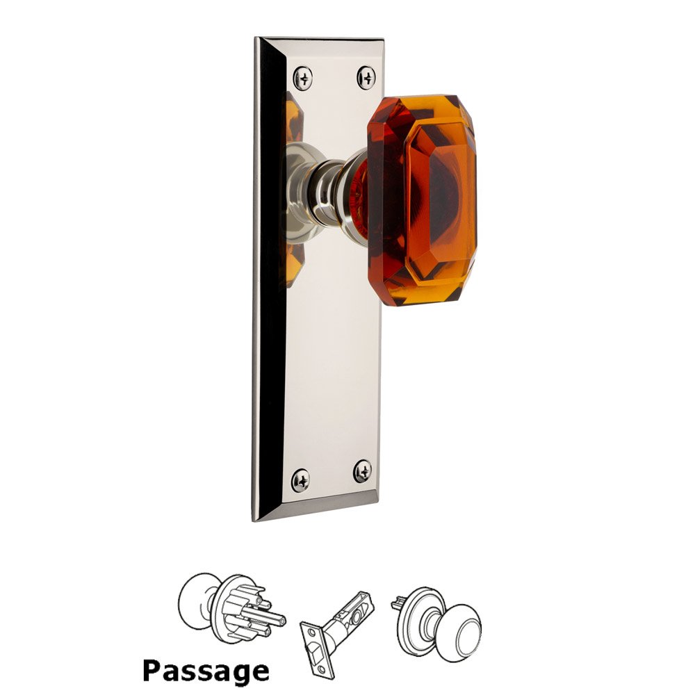 Grandeur Fifth Avenue - Passage Knob with Baguette Amber Crystal Knob in Polished Nickel