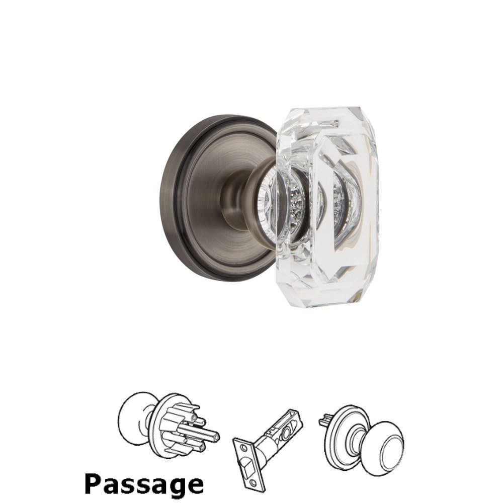 Grandeur Georgetown - Passage Knob with Baguette Clear Crystal Knob in Antique Pewter