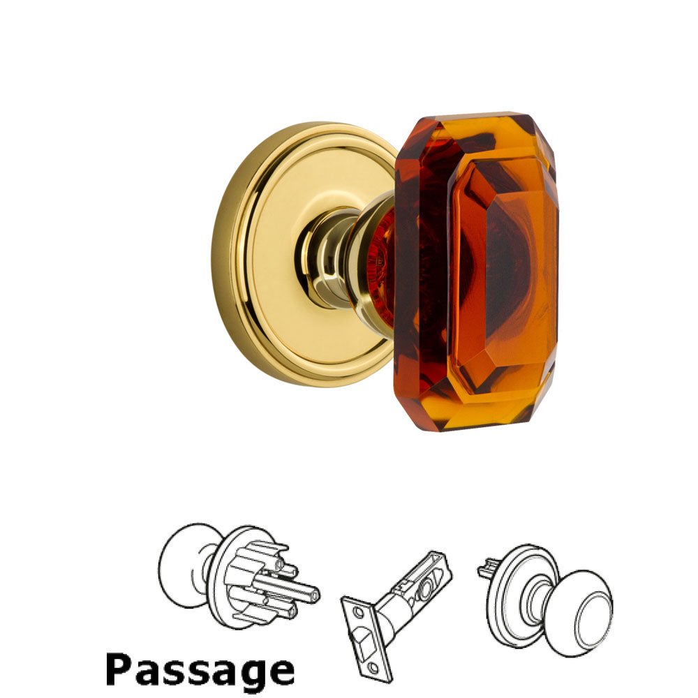 Grandeur Georgetown - Passage Knob with Baguette Amber Crystal Knob in Polished Brass