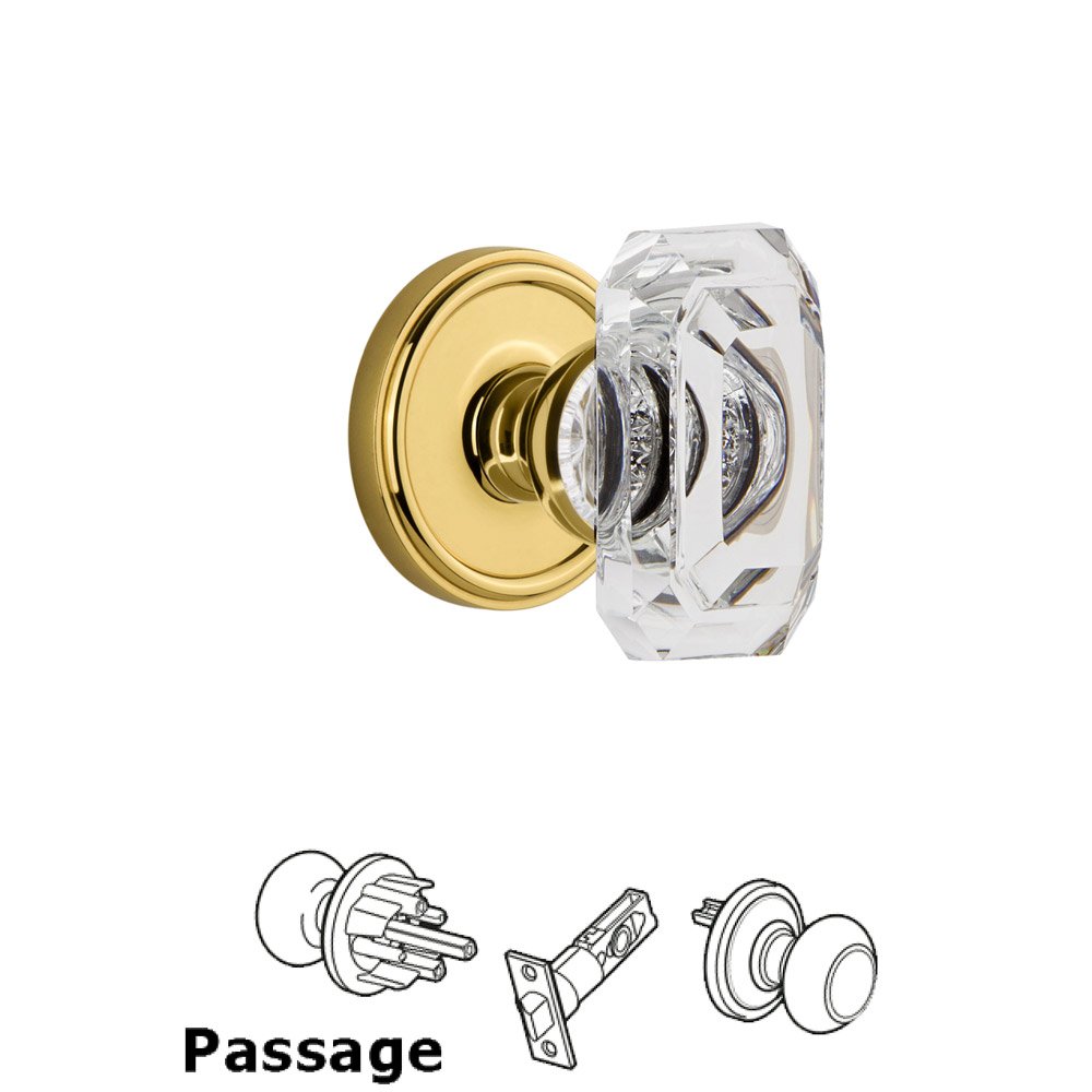 Grandeur Georgetown - Passage Knob with Baguette Clear Crystal Knob in Polished Brass