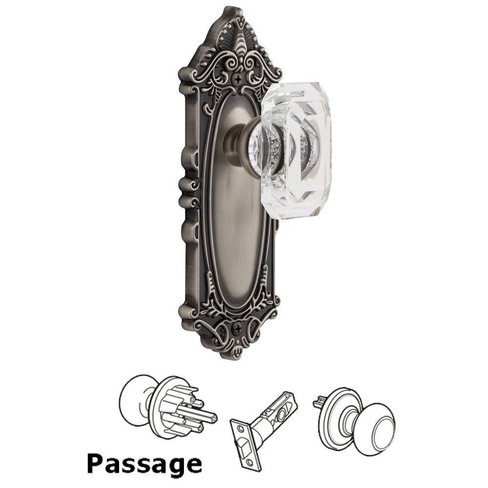 Grandeur Grande Victorian - Passage Knob with Baguette Clear Crystal Knob in Antique Pewter