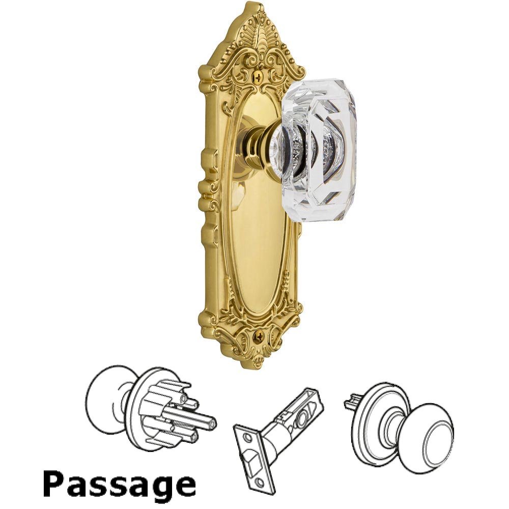 Grandeur Grande Victorian - Passage Knob with Baguette Clear Crystal Knob in Lifetime Brass
