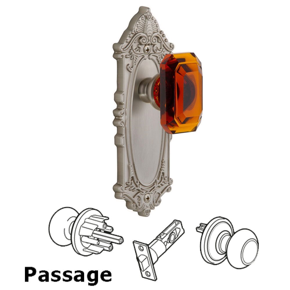 Grandeur Grande Victorian - Passage Knob with Baguette Amber Crystal Knob in Satin Nickel