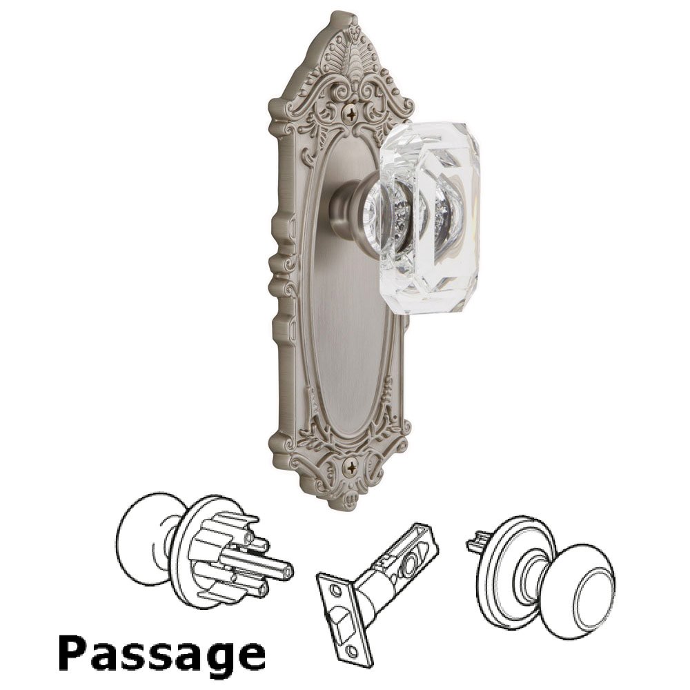 Grandeur Grande Victorian - Passage Knob with Baguette Clear Crystal Knob in Satin Nickel