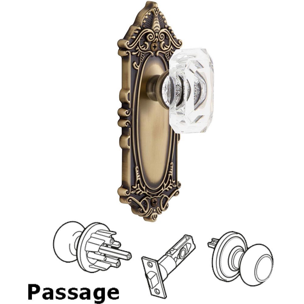 Grandeur Grande Victorian - Passage Knob with Baguette Clear Crystal Knob in Vintage Brass