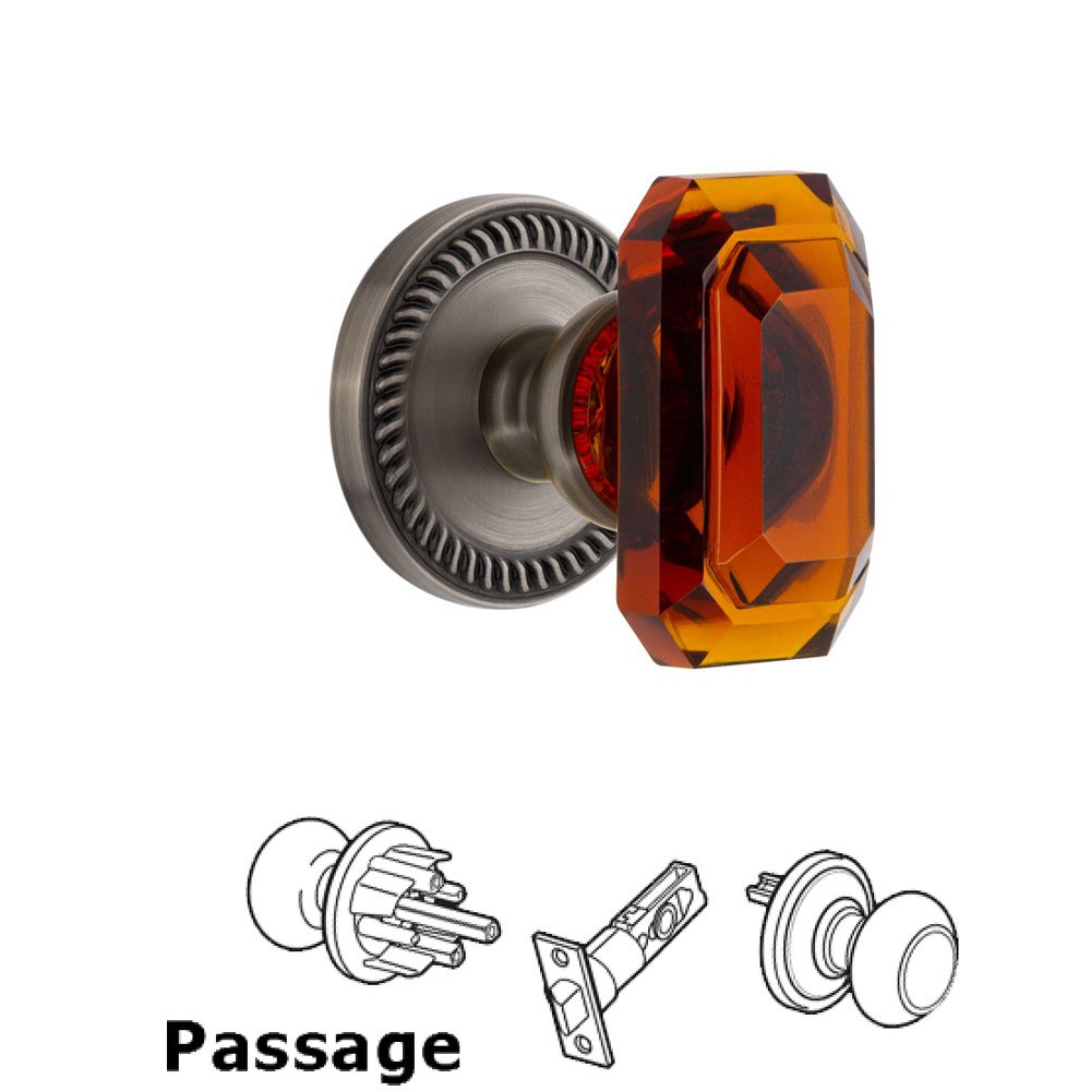 Grandeur Newport - Passage Knob with Baguette Amber Crystal Knob in Antique Pewter