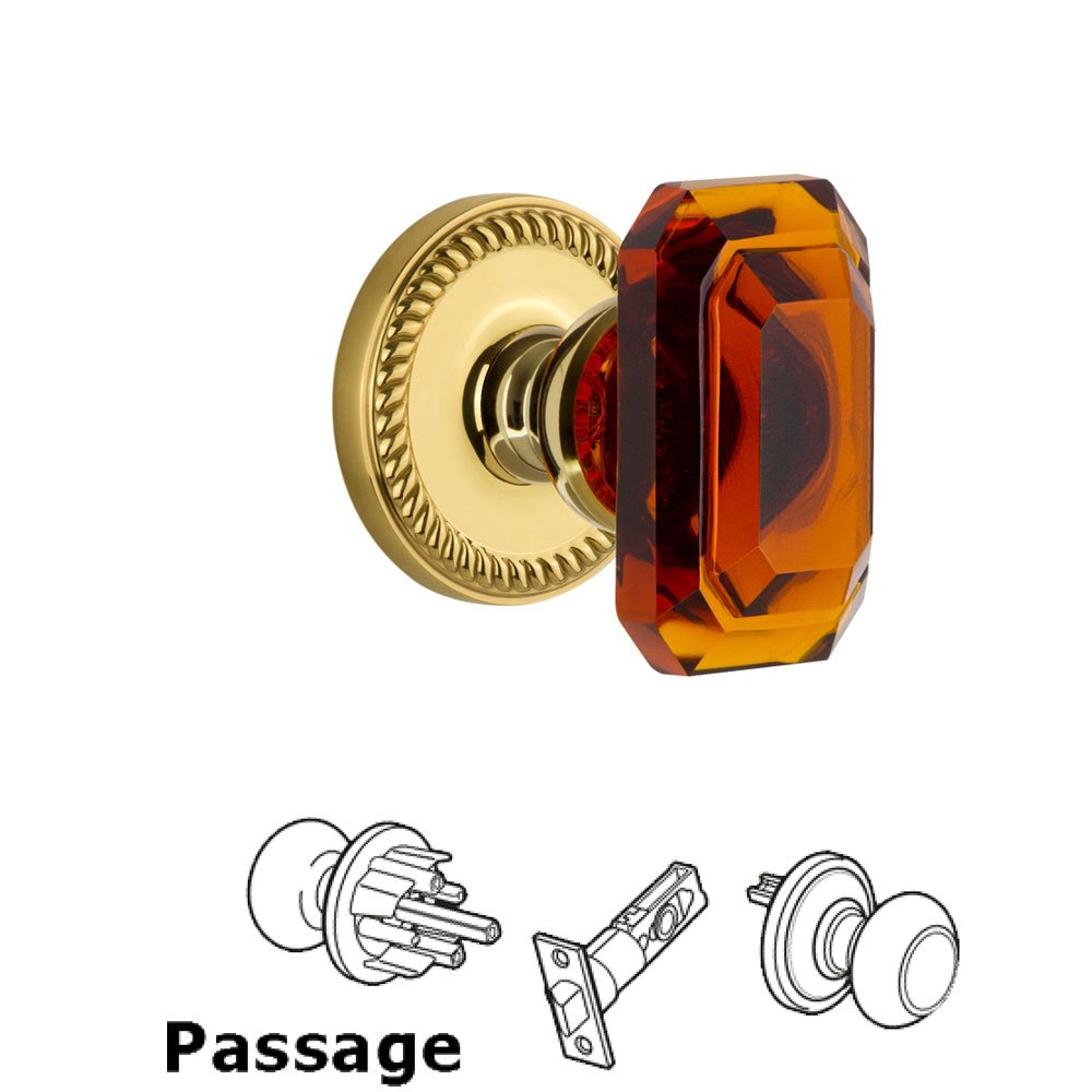 Grandeur Newport - Passage Knob with Baguette Amber Crystal Knob in Polished Brass