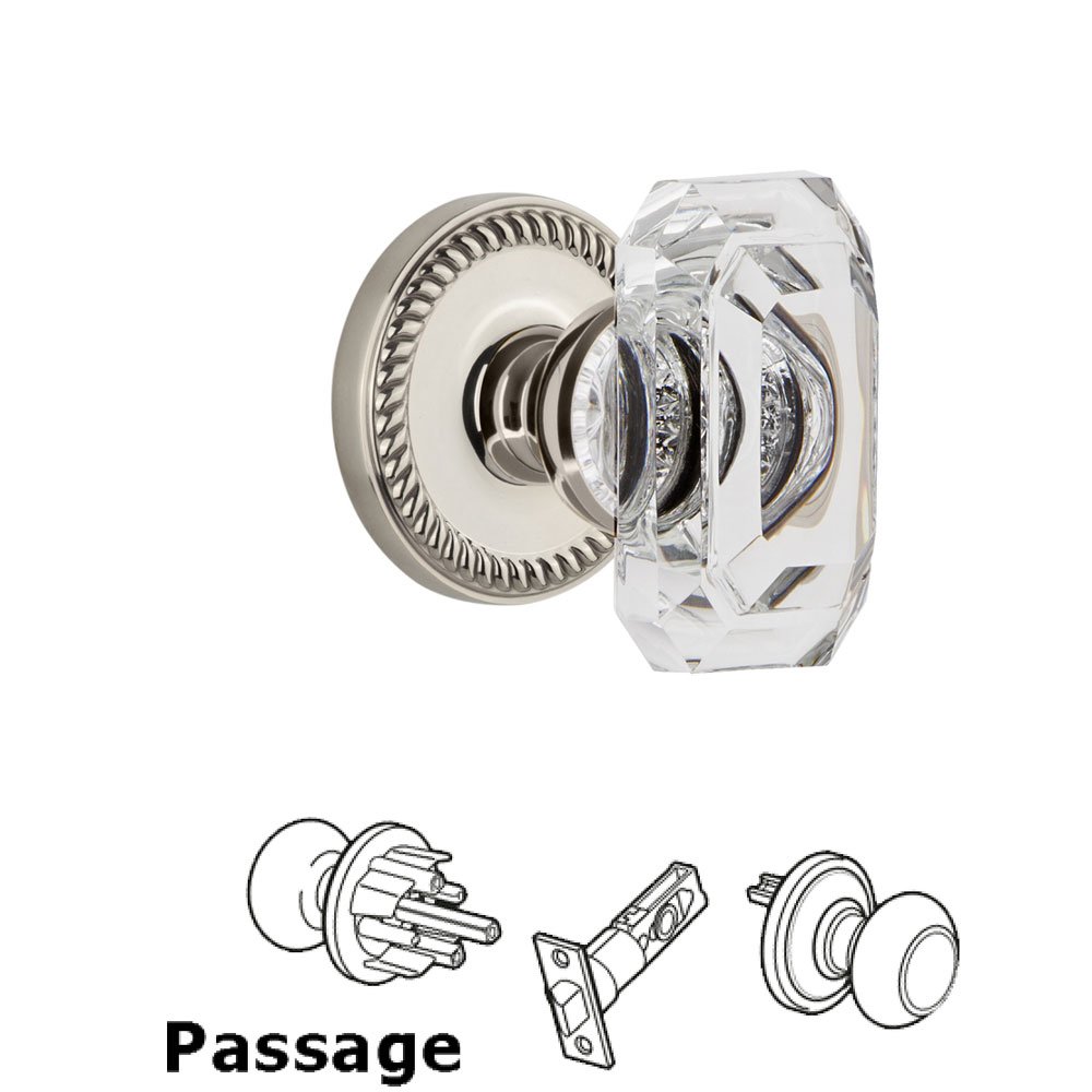 Grandeur Newport - Passage Knob with Baguette Clear Crystal Knob in Polished Nickel