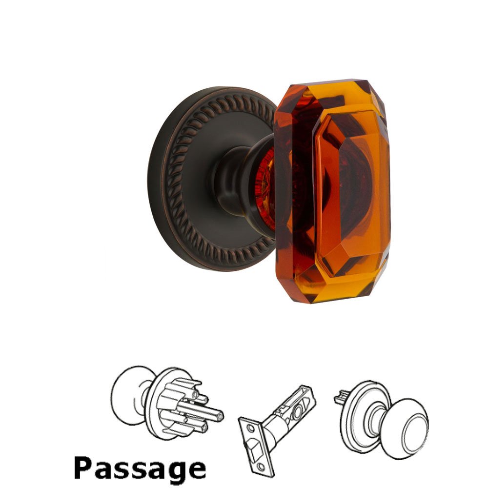 Grandeur Newport - Passage Knob with Baguette Amber Crystal Knob in Timeless Bronze