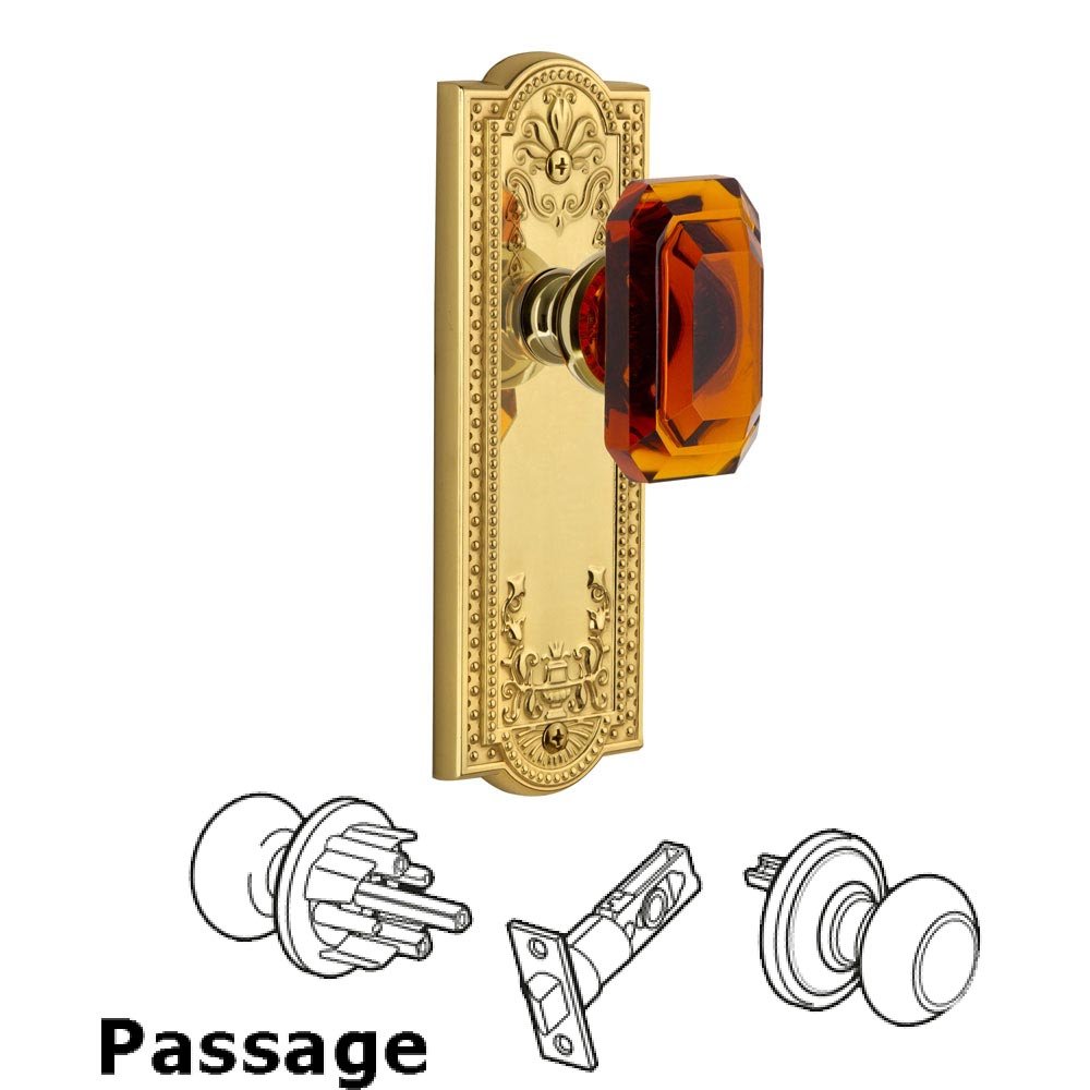 Grandeur Parthenon - Passage Knob with Baguette Amber Crystal Knob in Lifetime Brass