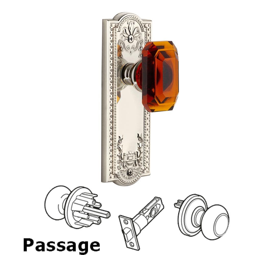 Grandeur Parthenon - Passage Knob with Baguette Amber Crystal Knob in Polished Nickel