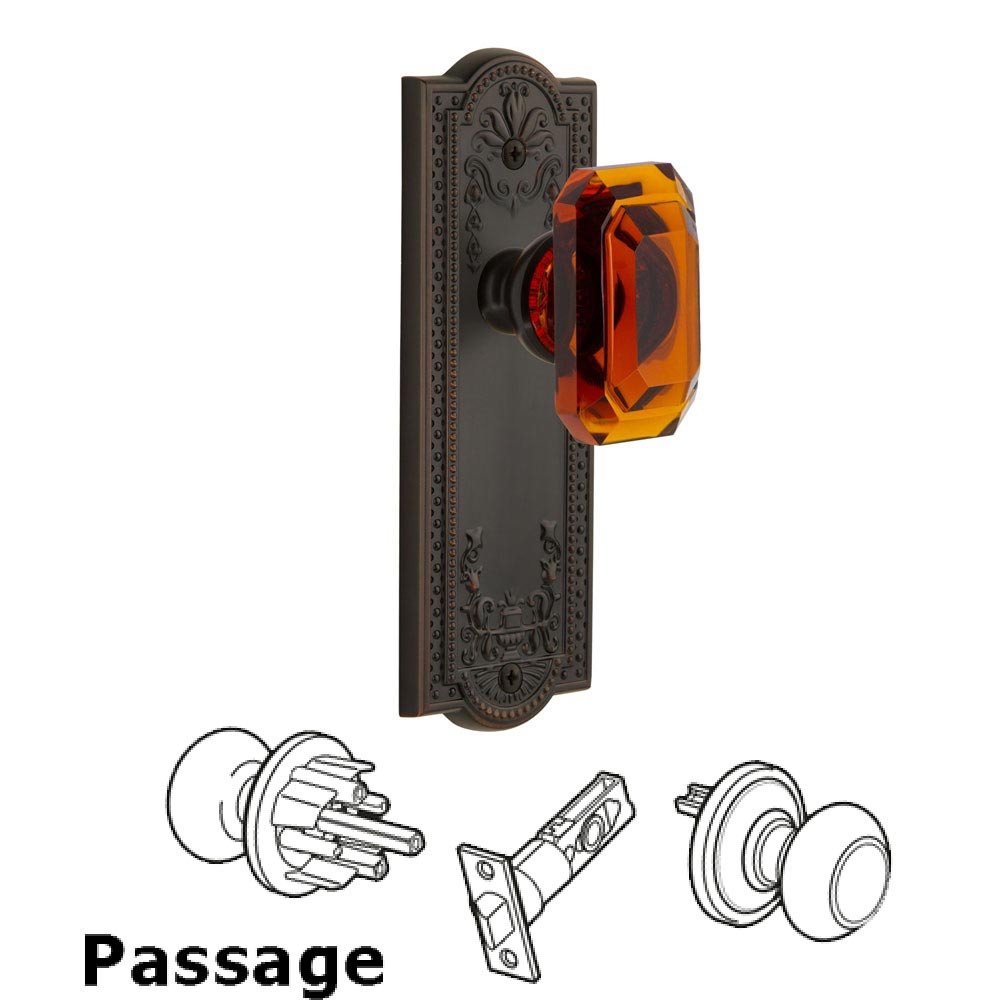 Grandeur Parthenon - Passage Knob with Baguette Amber Crystal Knob in Timeless Bronze