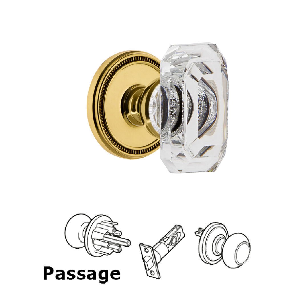 Grandeur Soleil - Passage Knob with Baguette Clear Crystal Knob in Polished Brass