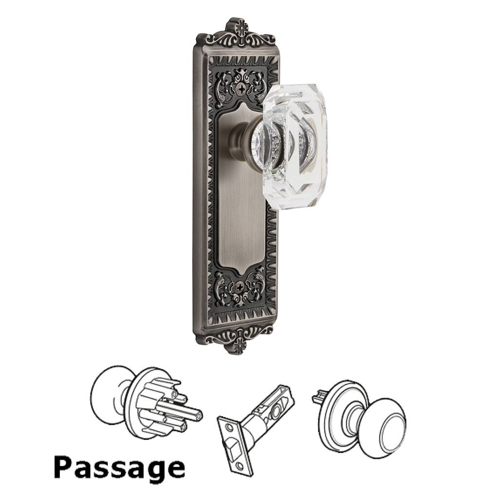 Grandeur Windsor - Passage Knob with Baguette Clear Crystal Knob in Antique Pewter
