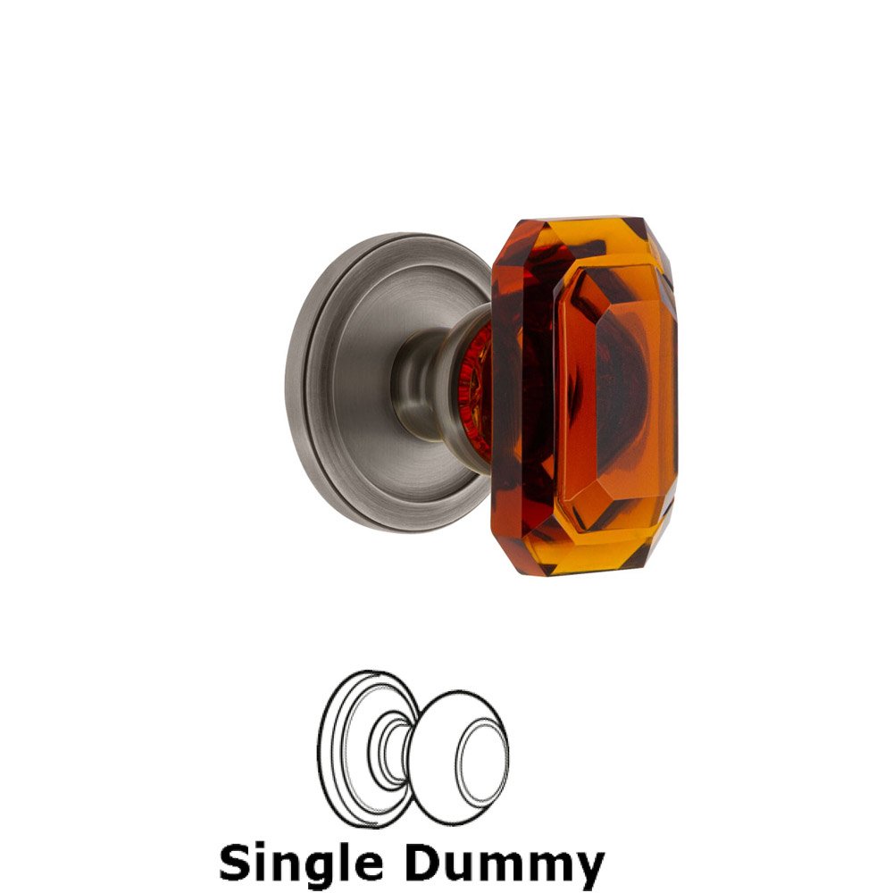 Grandeur Circulaire - Dummy Knob with Baguette Amber Crystal Knob in Antique Pewter