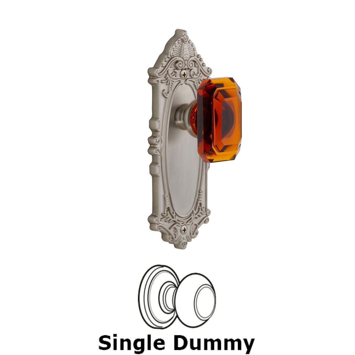 Grandeur Grande Victorian - Dummy Knob with Baguette Amber Crystal Knob in Satin Nickel