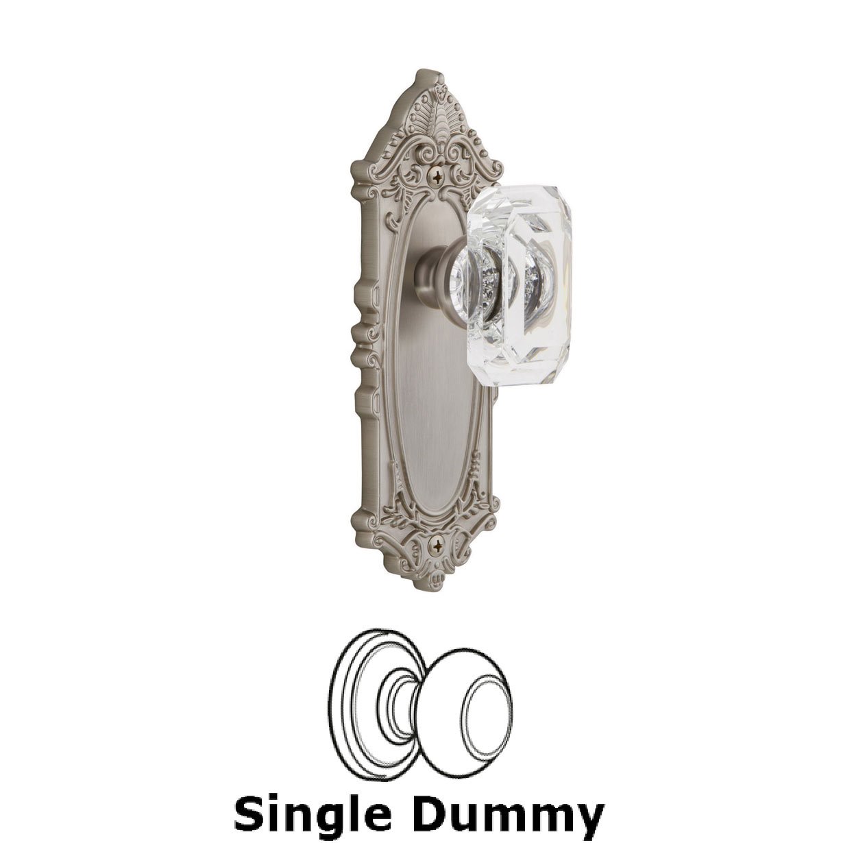 Grandeur Grande Victorian - Dummy Knob with Baguette Clear Crystal Knob in Satin Nickel