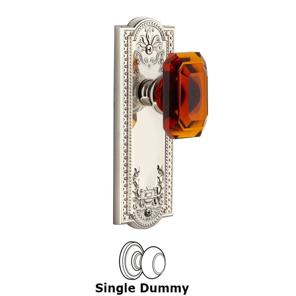Grandeur Parthenon - Dummy Knob with Baguette Amber Crystal Knob in Polished Nickel