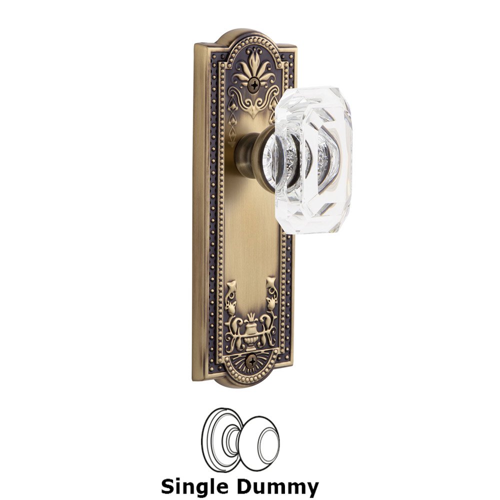 Grandeur Parthenon - Dummy Knob with Baguette Clear Crystal Knob in Vintage Brass