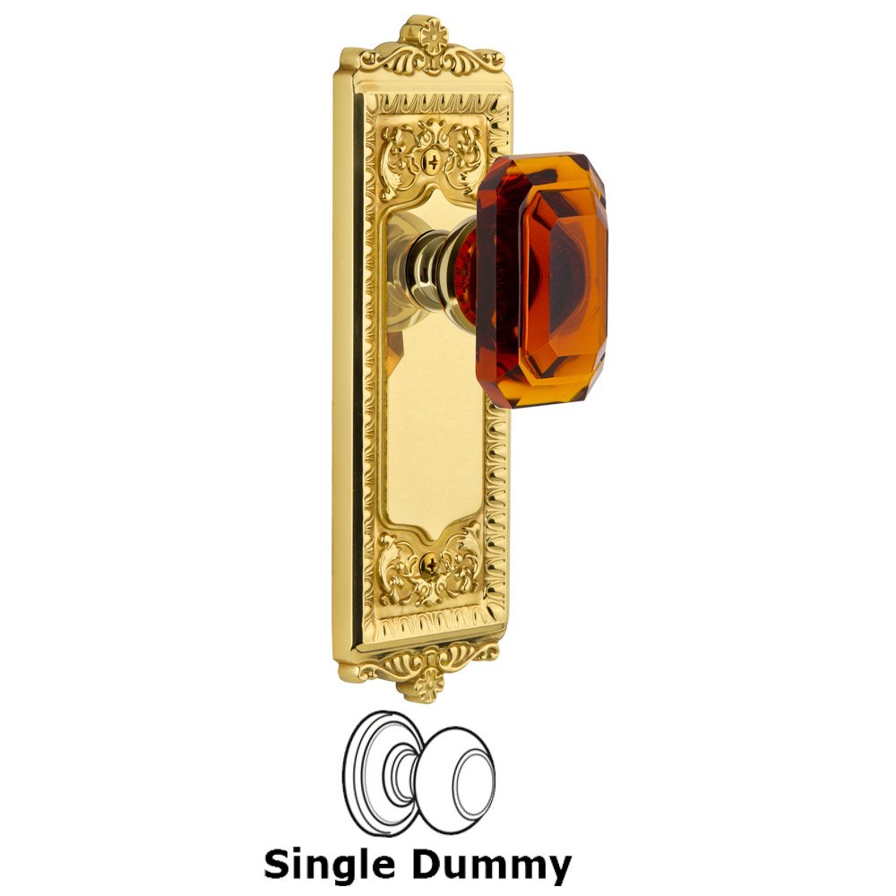 Grandeur Windsor - Dummy Knob with Baguette Amber Crystal Knob in Polished Brass