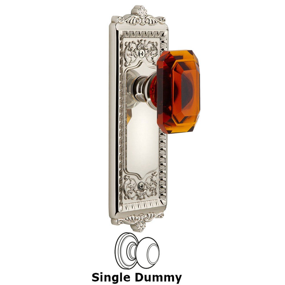 Grandeur Windsor - Dummy Knob with Baguette Amber Crystal Knob in Polished Nickel