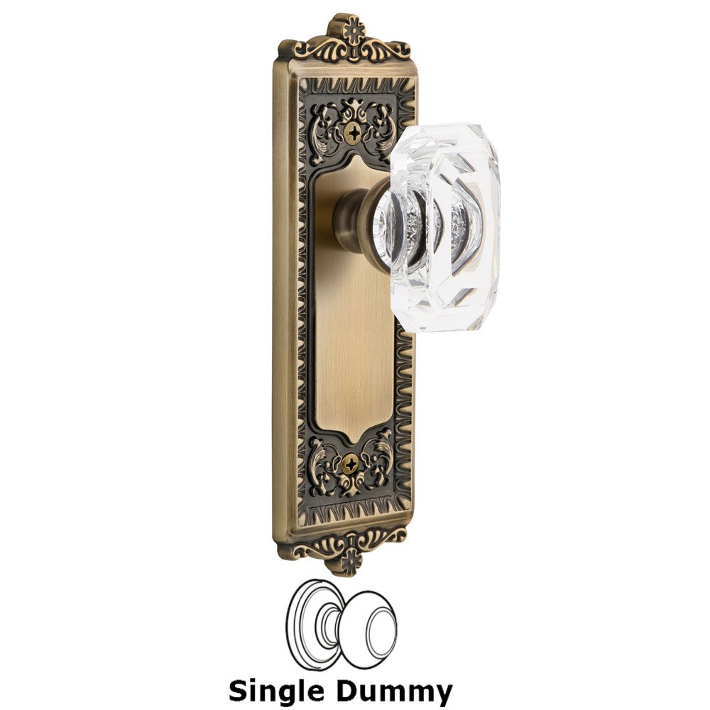 Grandeur Windsor - Dummy Knob with Baguette Clear Crystal Knob in Vintage Brass