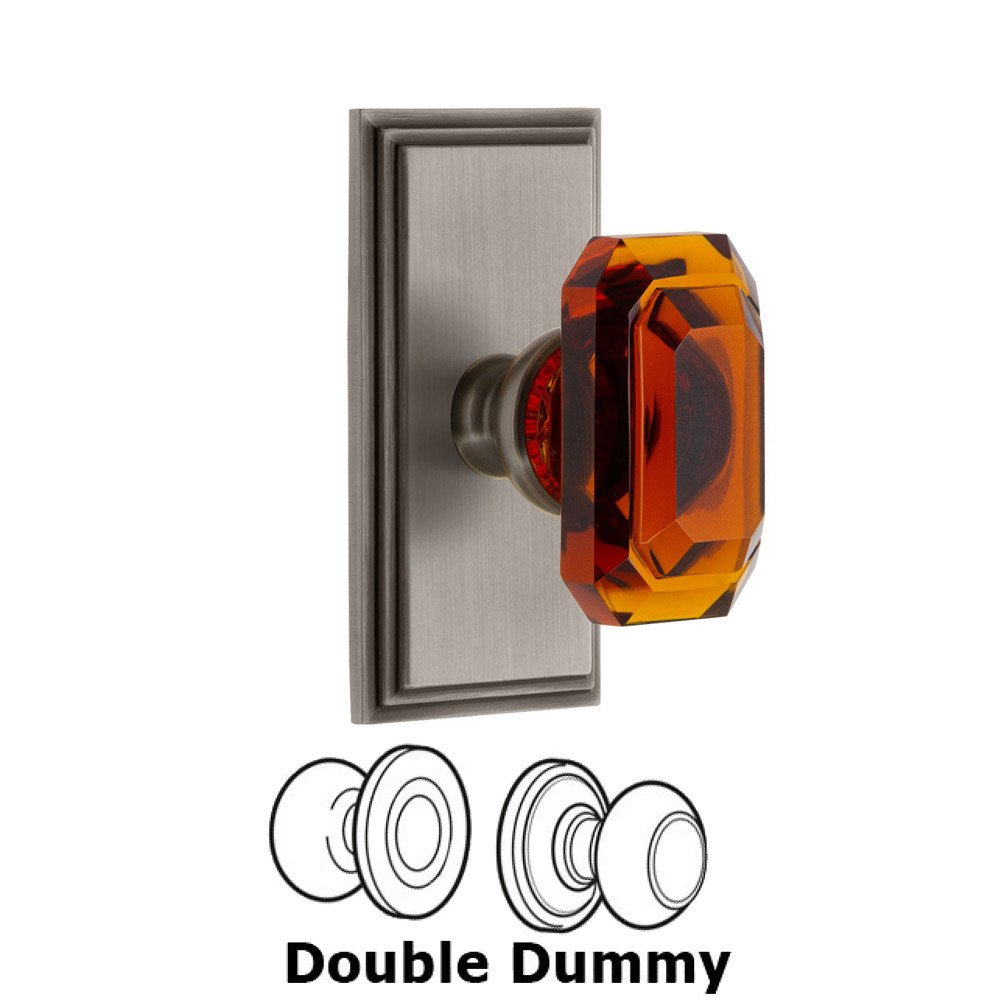 Grandeur Carre - Double Dummy Knob with Baguette Amber Crystal Knob in Antique Pewter