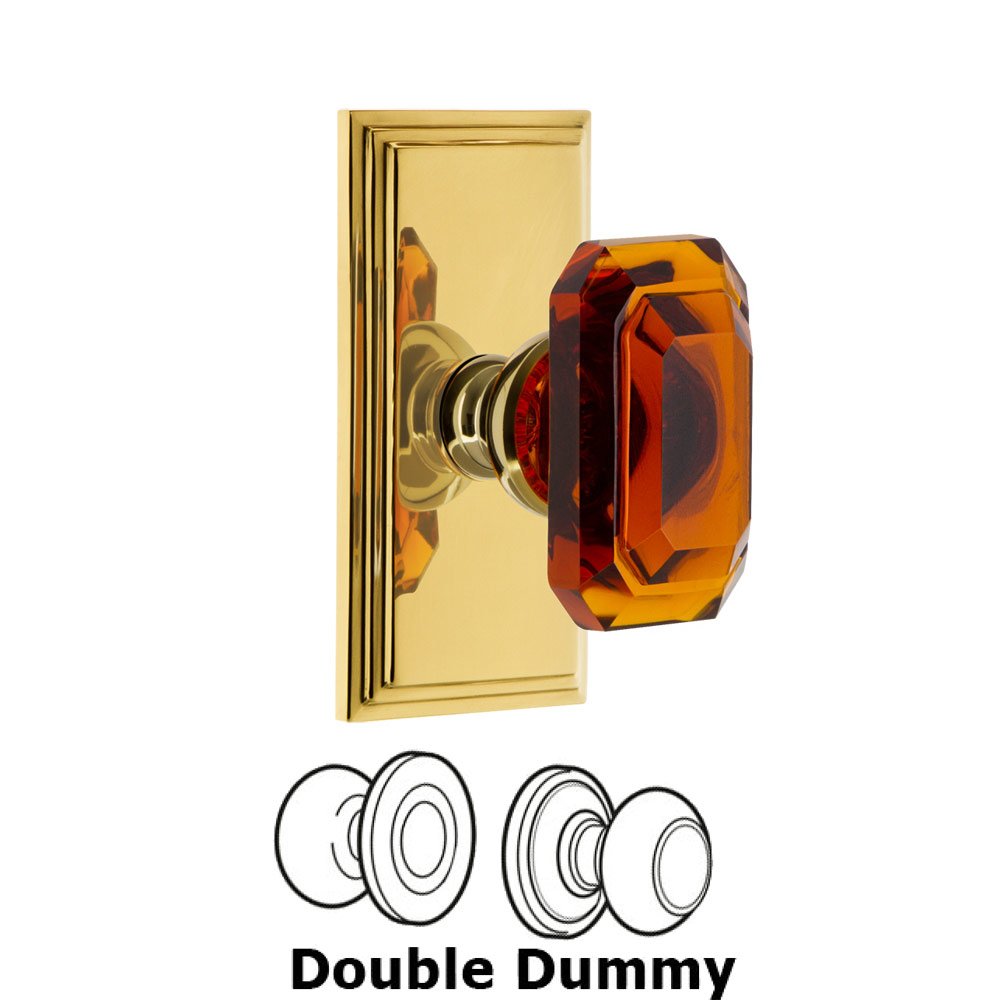 Grandeur Carre - Double Dummy Knob with Baguette Amber Crystal Knob in Lifetime Brass