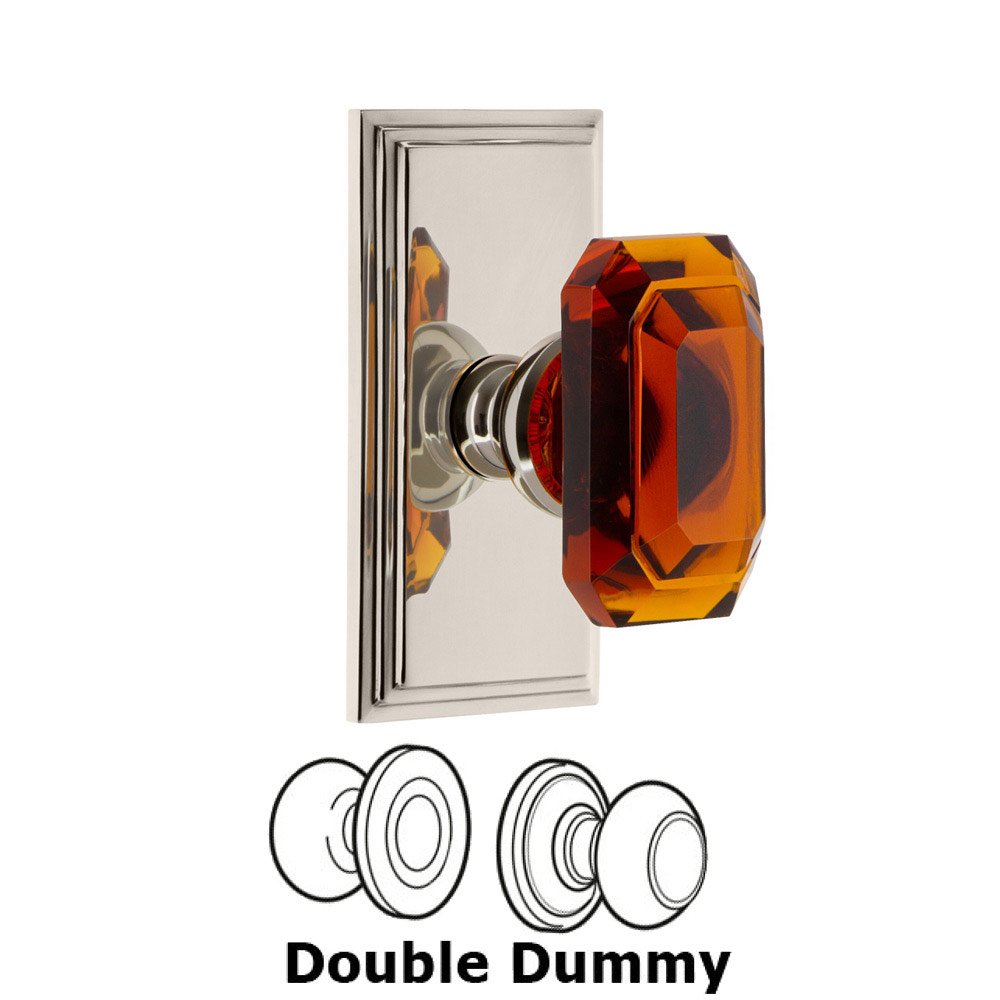 Grandeur Carre - Double Dummy Knob with Baguette Amber Crystal Knob in Polished Nickel
