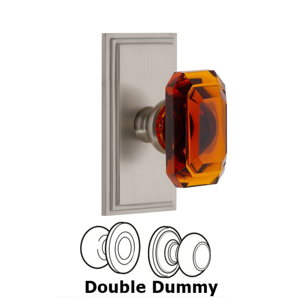 Grandeur Carre - Double Dummy Knob with Baguette Amber Crystal Knob in Satin Nickel
