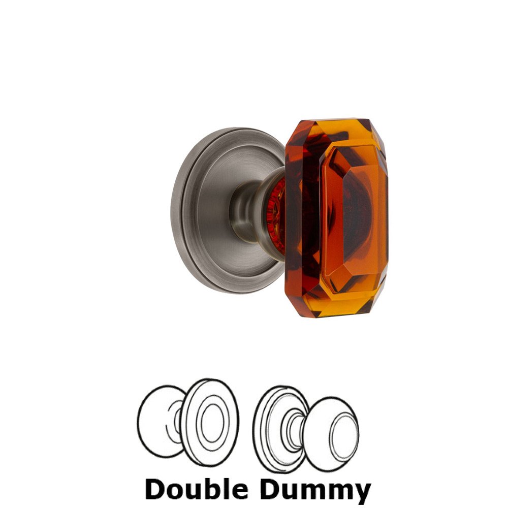 Grandeur Circulaire - Double Dummy Knob with Baguette Amber Crystal Knob in Antique Pewter