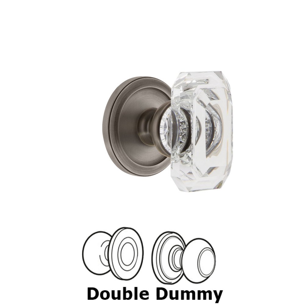 Grandeur Circulaire - Double Dummy Knob with Baguette Clear Crystal Knob in Antique Pewter