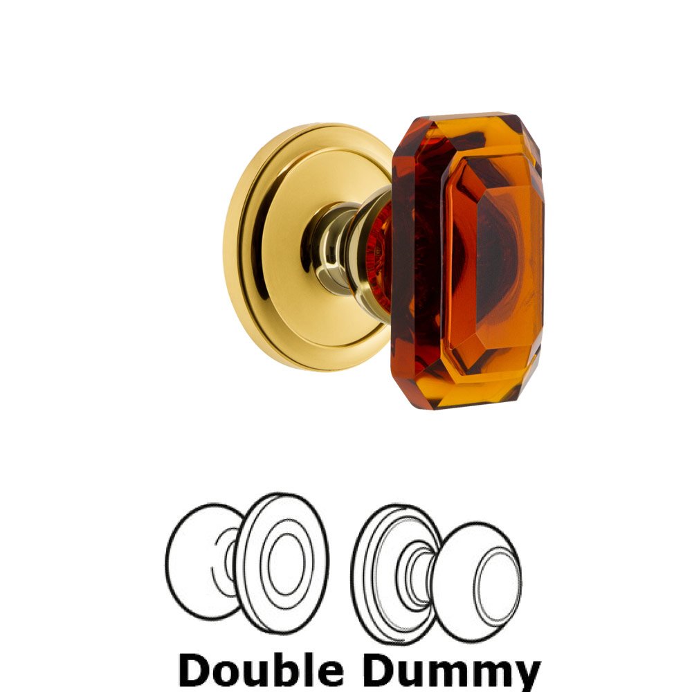 Grandeur Circulaire - Double Dummy Knob with Baguette Amber Crystal Knob in Polished Brass