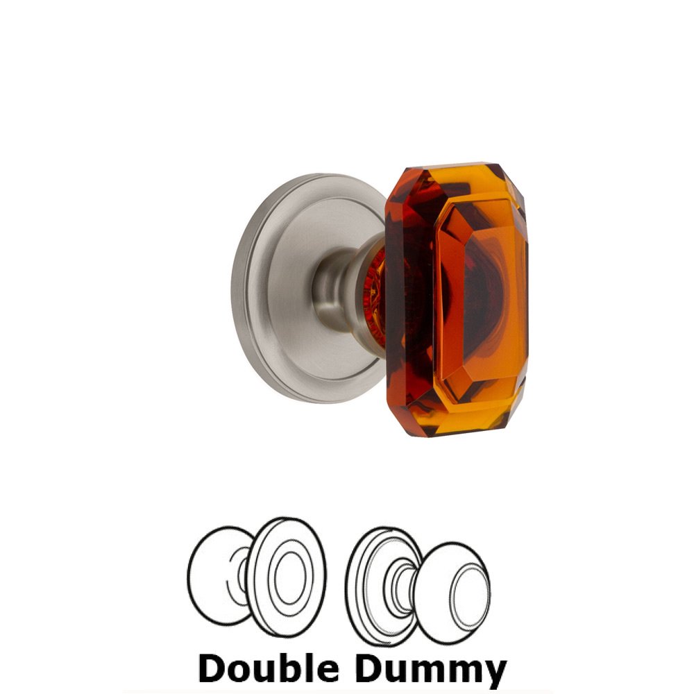 Grandeur Circulaire - Double Dummy Knob with Baguette Amber Crystal Knob in Satin Nickel