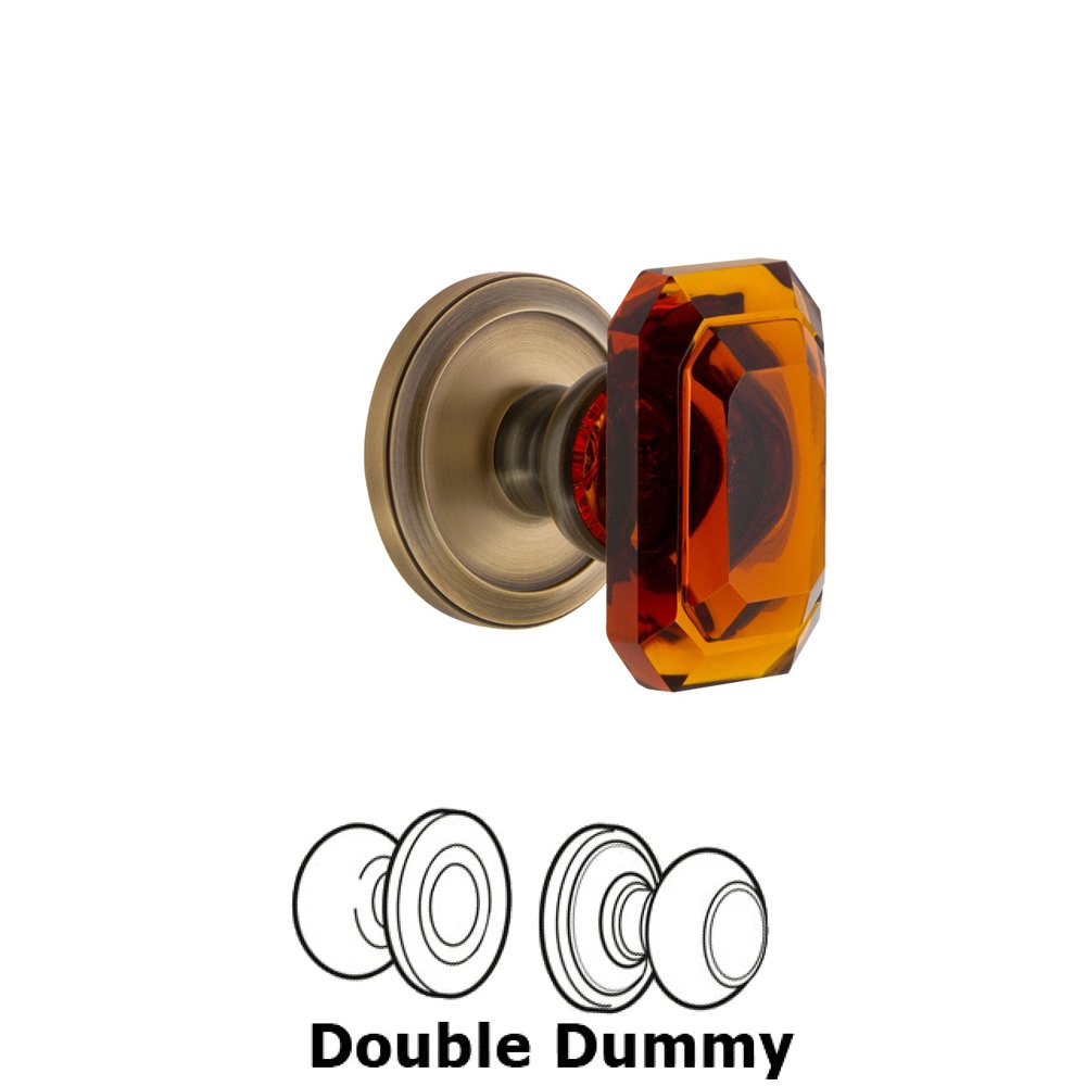Grandeur Circulaire - Double Dummy Knob with Baguette Amber Crystal Knob in Vintage Brass