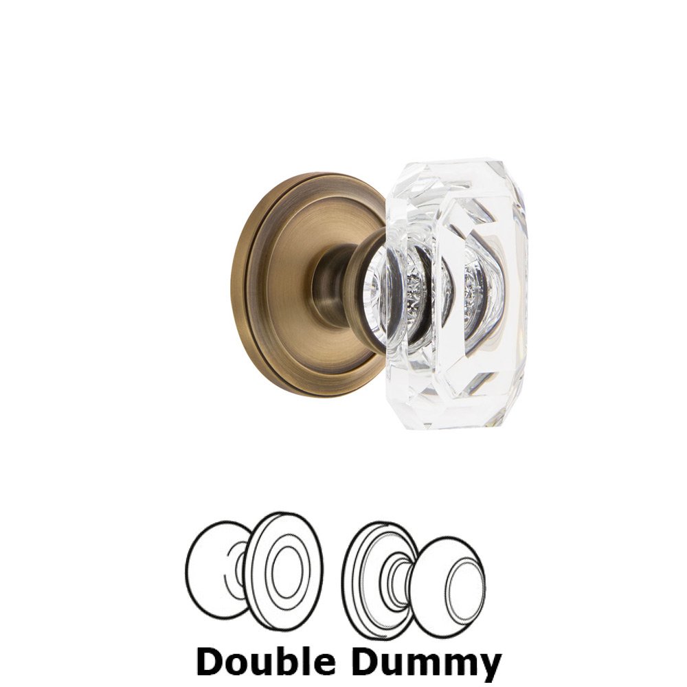 Grandeur Circulaire - Double Dummy Knob with Baguette Clear Crystal Knob in Vintage Brass