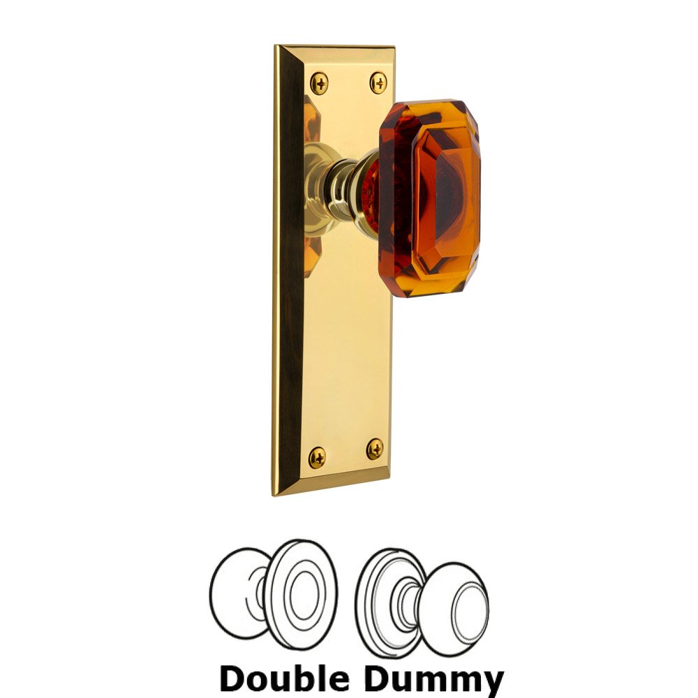 Grandeur Fifth Avenue - Double Dummy Knob with Baguette Amber Crystal Knob in Lifetime Brass