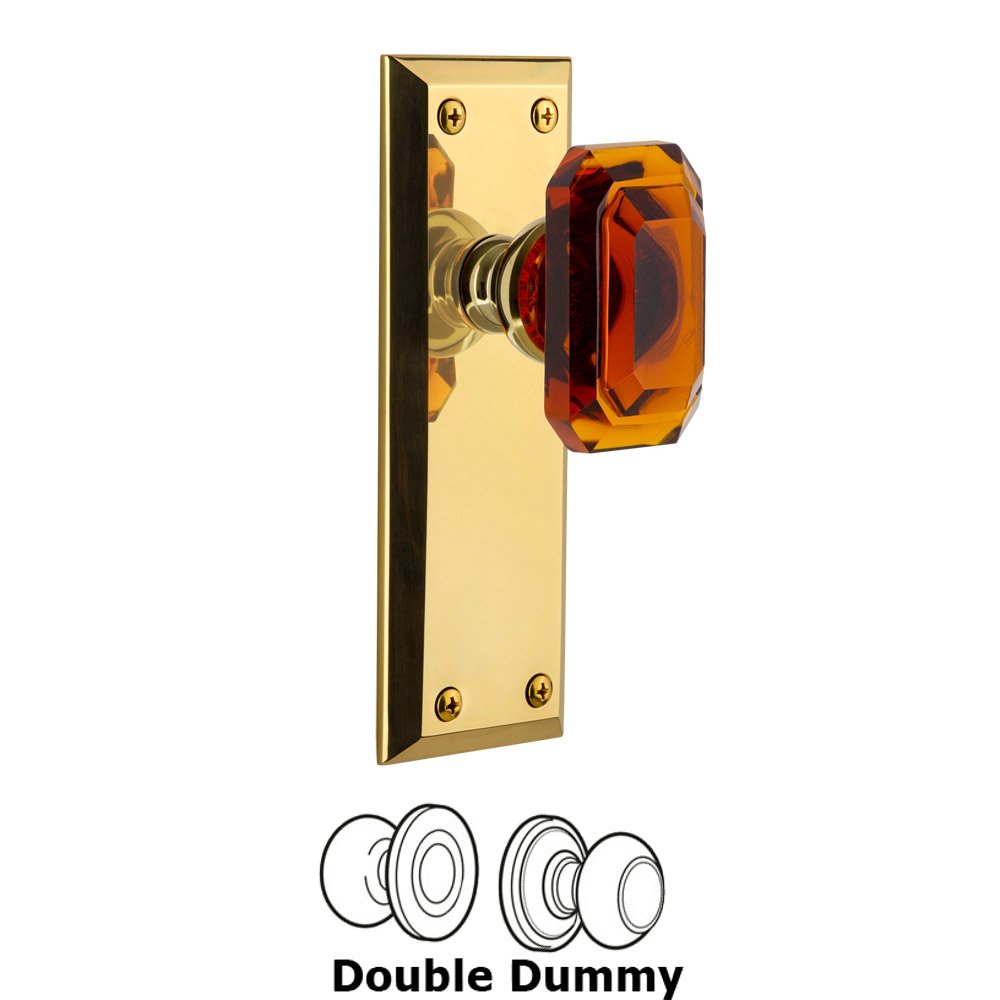 Grandeur Fifth Avenue - Double Dummy Knob with Baguette Amber Crystal Knob in Polished Brass