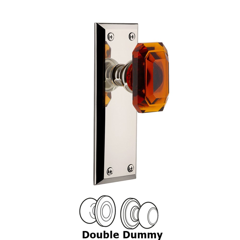 Grandeur Fifth Avenue - Double Dummy Knob with Baguette Amber Crystal Knob in Polished Nickel