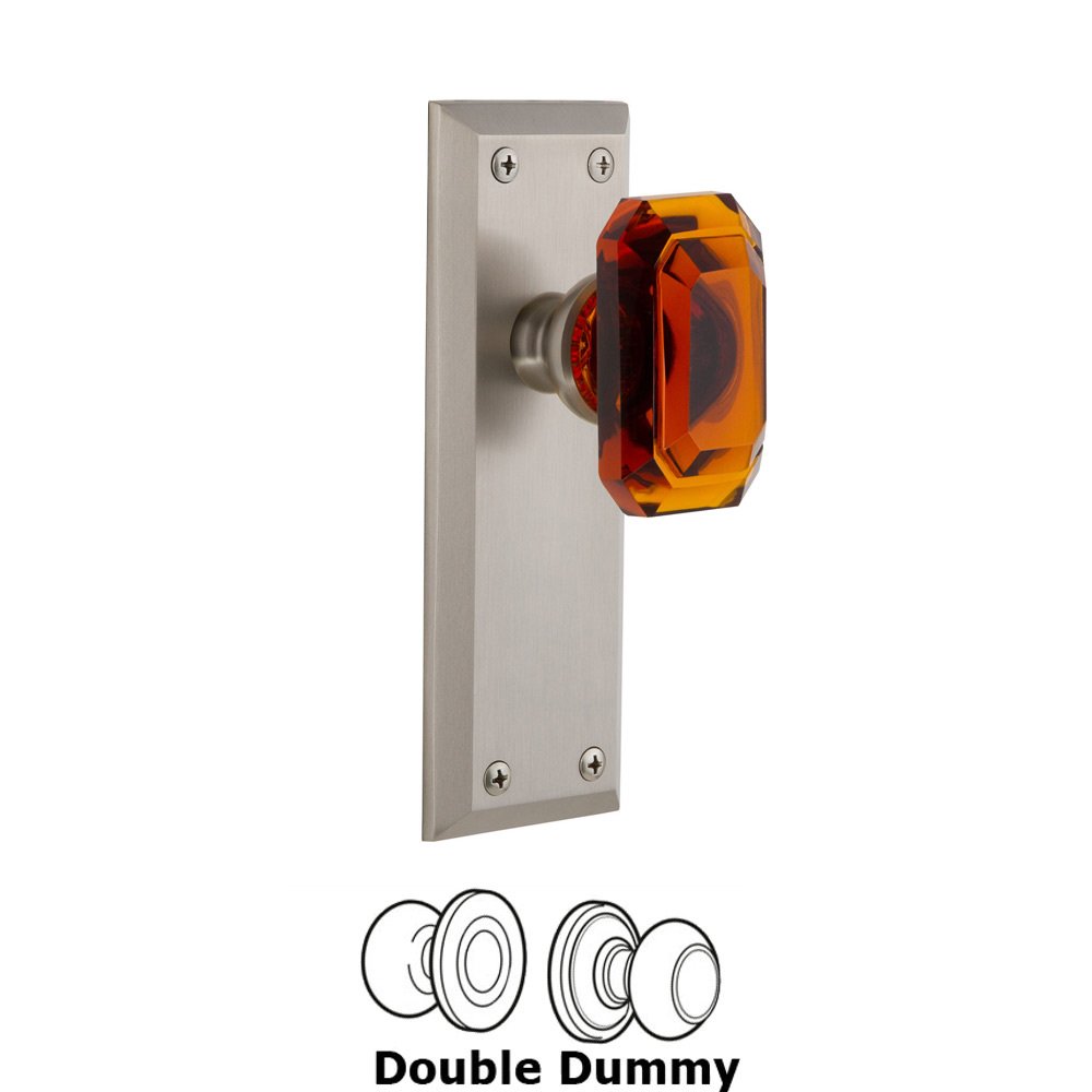 Grandeur Fifth Avenue - Double Dummy Knob with Baguette Amber Crystal Knob in Satin Nickel