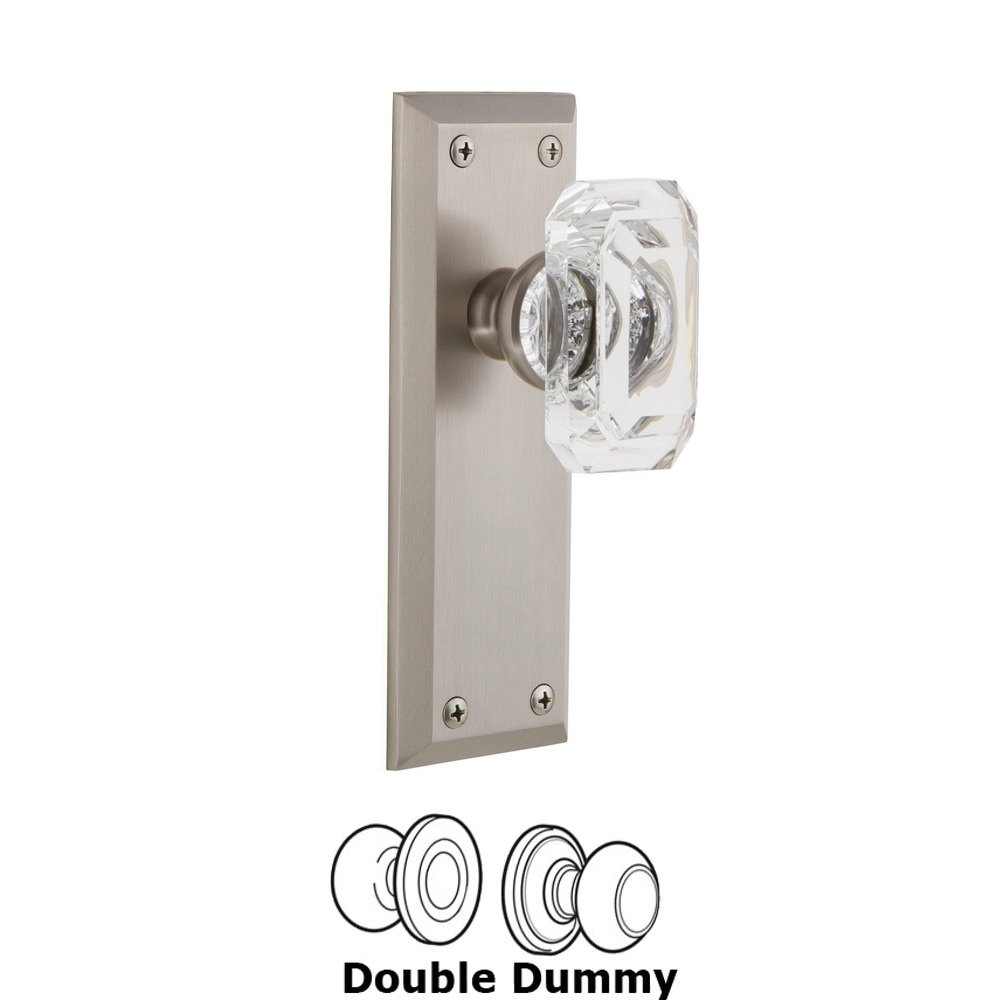 Grandeur Fifth Avenue - Double Dummy Knob with Baguette Clear Crystal Knob in Satin Nickel