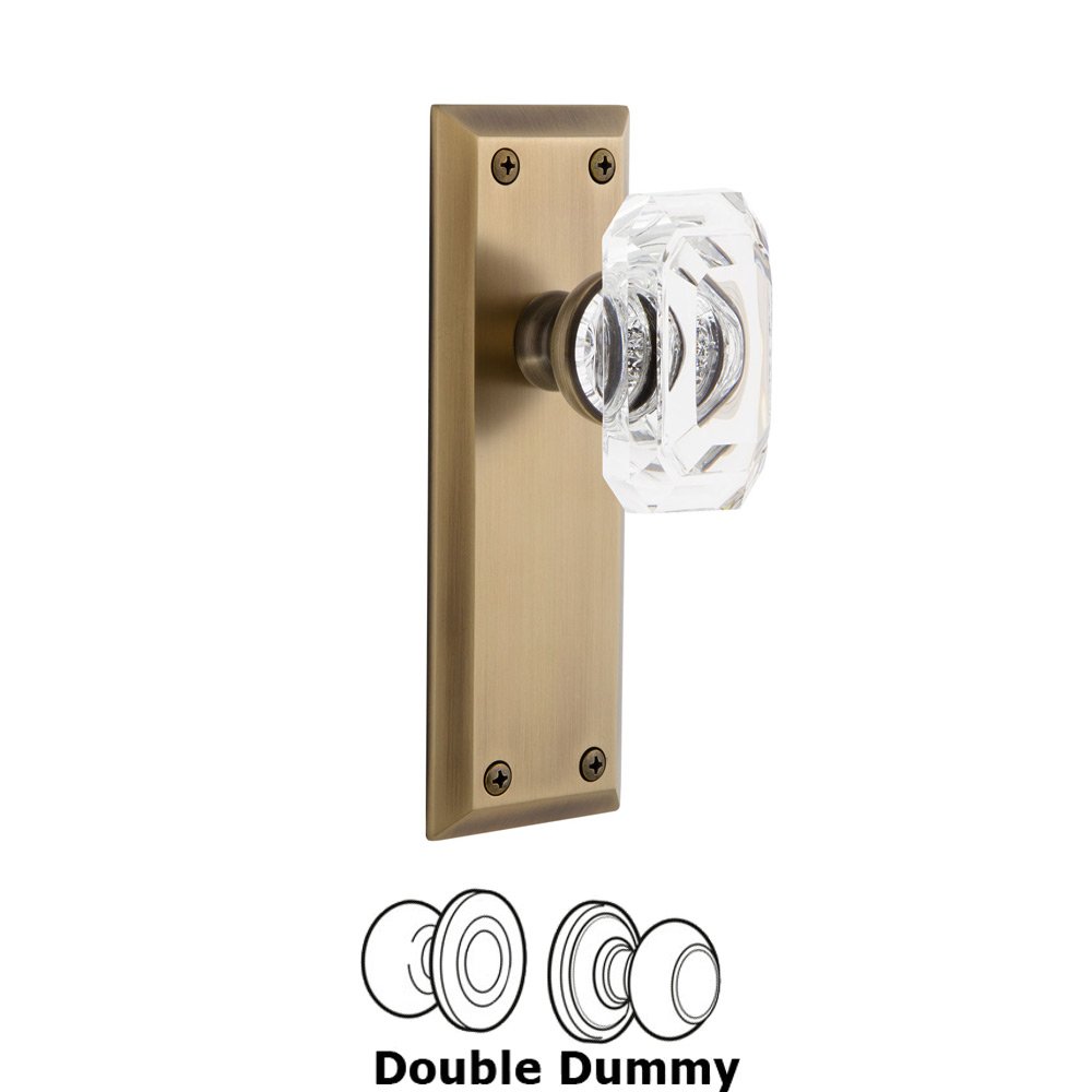 Grandeur Fifth Avenue - Double Dummy Knob with Baguette Clear Crystal Knob in Vintage Brass