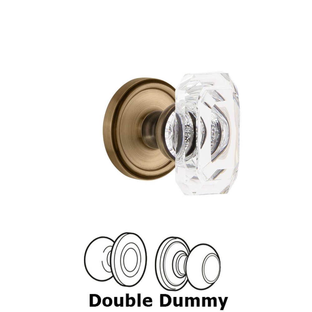 Grandeur Georgetown - Double Dummy Knob with Baguette Clear Crystal Knob in Vintage Brass