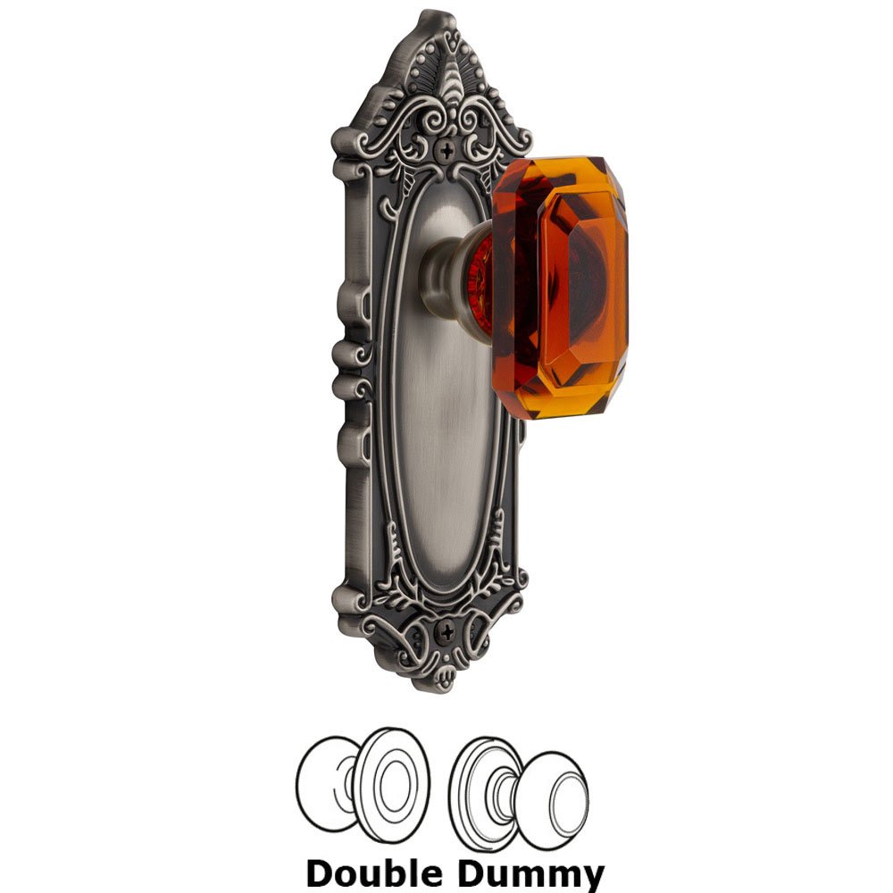 Grandeur Grande Victorian - Double Dummy Knob with Baguette Amber Crystal Knob in Antique Pewter