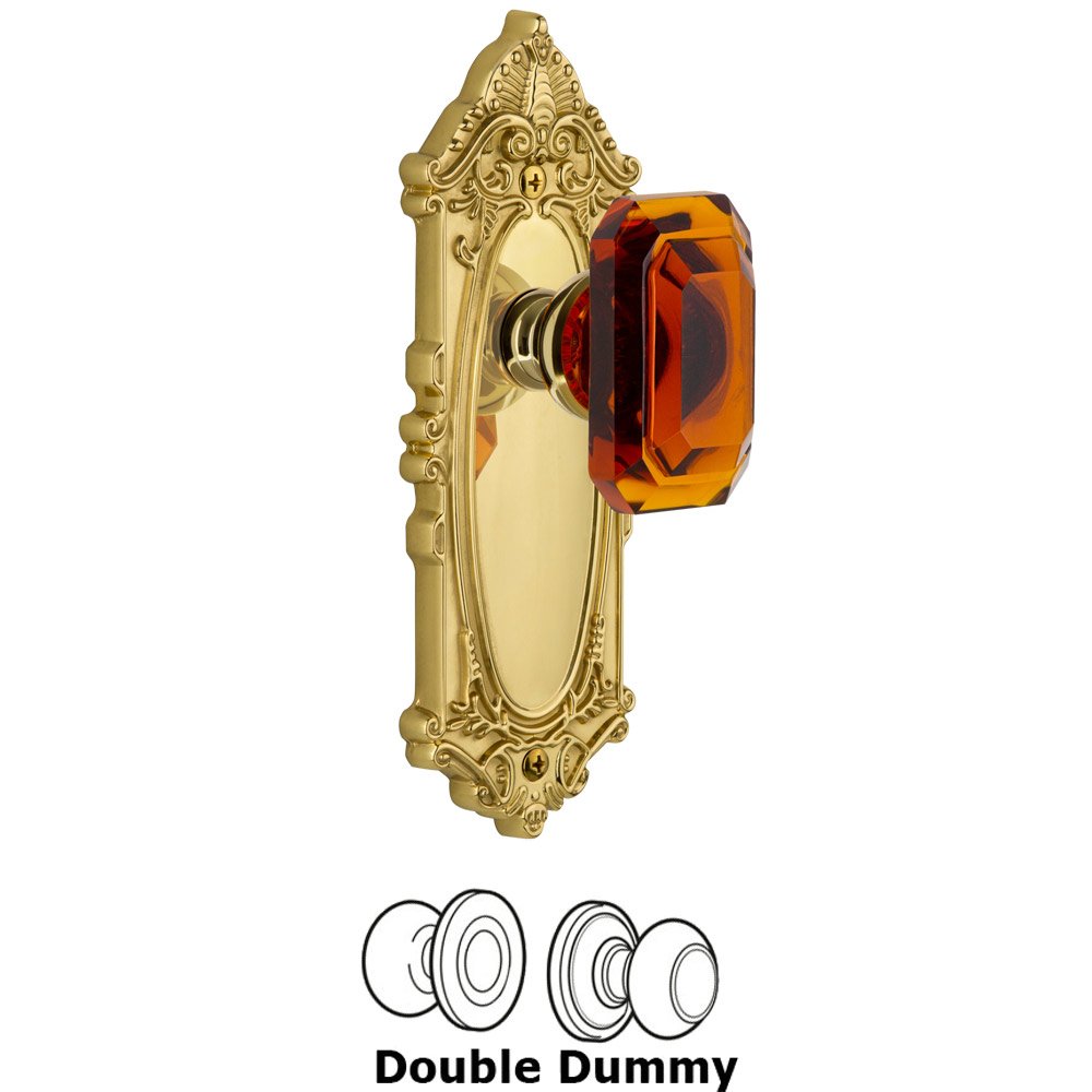 Grandeur Grande Victorian - Double Dummy Knob with Baguette Amber Crystal Knob in Polished Brass