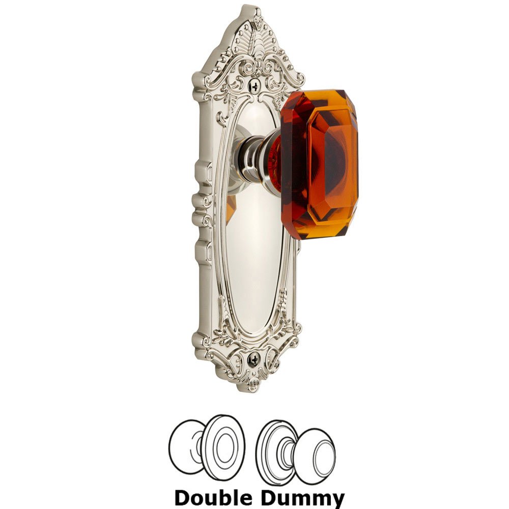 Grandeur Grande Victorian - Double Dummy Knob with Baguette Amber Crystal Knob in Polished Nickel