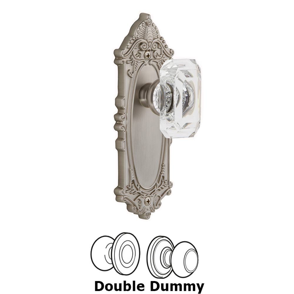 Grandeur Grande Victorian - Double Dummy Knob with Baguette Clear Crystal Knob in Satin Nickel